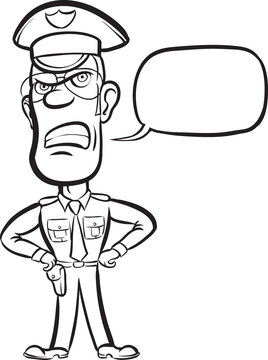 whiteboard drawing cartoon policeman with speech bubble - PNG image with transparent background