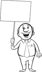 whiteboard drawing cartoon smiling businessman with blank placard - PNG image with transparent background