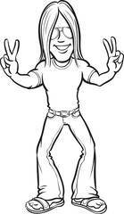 whiteboard drawing cartoon smiling hippie with peace sign - PNG image with transparent background