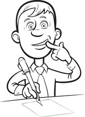 whiteboard drawing cartoon surprised businessman writing a letter - PNG image with transparent background
