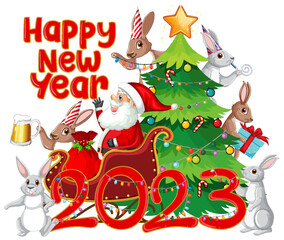 Happy New Year text with cute rabbit for banner design