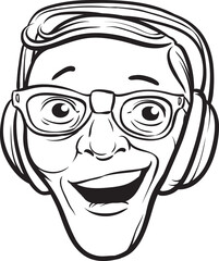 whiteboard drawing crazy face with headphones - PNG image with transparent background