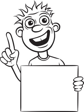 whiteboard drawing crazy man pointing finger with blank placard - PNG image with transparent background