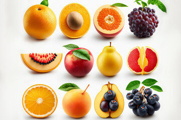 collection of fruits isolated on white background