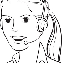 whiteboard drawing customer support woman with headset - PNG image with transparent background