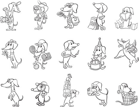 whiteboard drawing dachshund dogs characters set - PNG image with transparent background