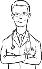 whiteboard drawing doctor arms crossed - PNG image with transparent background