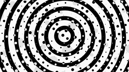 Monchrome Black and White Circle Wave Stripe, With Scattered Dot Drops