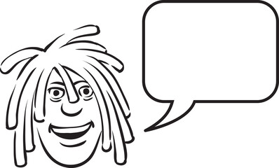 whiteboard drawing dreadlocks face with speech bubble - PNG image with transparent background