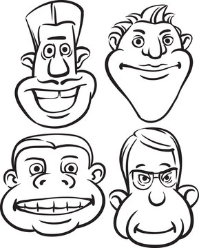 whiteboard drawing eccentric people heads - PNG image with transparent background