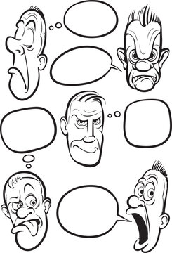 whiteboard drawing emotion faces with speech balloons vector collection - PNG image with transparent background