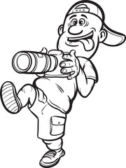 whiteboard drawing funny cartoon character walking photographer - PNG image with transparent background