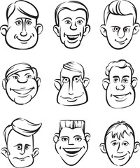 whiteboard drawing funny men faces - PNG image with transparent background