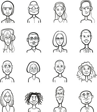 whiteboard drawing funny cartoon faces collection - PNG image with transparent background