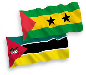 Flags of Saint Thomas and Prince and Republic of Mozambique on a white background