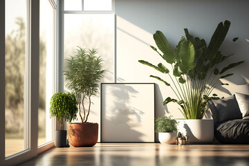 plant in a window, living room