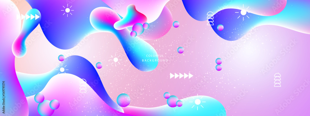 Wall mural Trendy summer fluid gradient background, colorful abstract liquid 3d shapes. Futuristic design wallpaper for banner, poster, cover, flyer, presentation, advertising, landing page - Wall murals