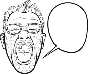 whiteboard drawing horror man face with speech bubble - PNG image with transparent background
