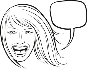 whiteboard drawing laughing girl with speech bubble - PNG image with transparent background