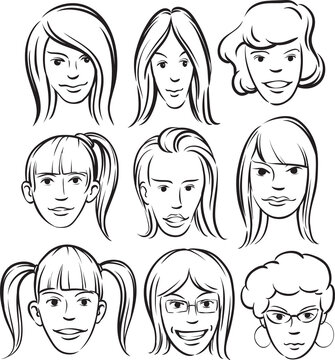 whiteboard drawing happy women faces - PNG image with transparent background