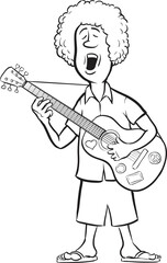 whiteboard drawing man with acoustic guitar singing - PNG image with transparent background