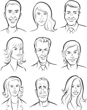 whiteboard drawing men and women faces vector collection - PNG image with transparent background
