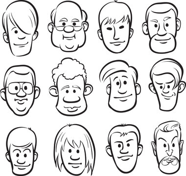 whiteboard drawing men faces cartoon heads - PNG image with transparent background