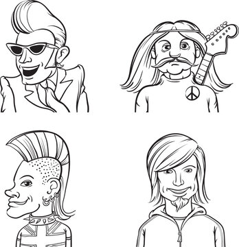 whiteboard drawing rock musicians of various music genres - PNG image with transparent background