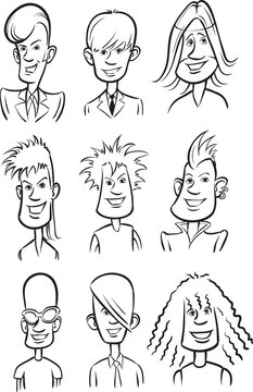 whiteboard drawing Rock stars cartoon faces - PNG image with transparent background