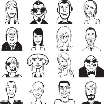 whiteboard drawing set of various doodle faces - PNG image with transparent background