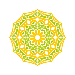 sunflower vector design logo mandala icon with green and yellow color