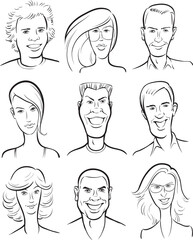 whiteboard drawing smiling men and women faces collection - PNG image with transparent background