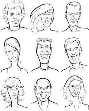 whiteboard drawing smiling men and women faces collection - PNG image with transparent background
