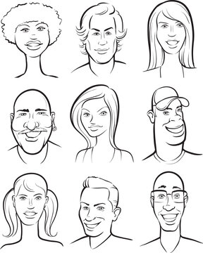 whiteboard drawing smiling people faces collection - PNG image with transparent background