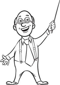 whiteboard drawing smiling professor with pointer - PNG image with transparent background