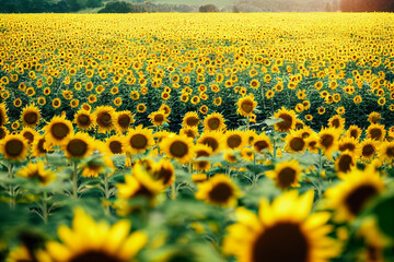 Obraz premium Wallpaper of sunflower field landscape. Generative ai