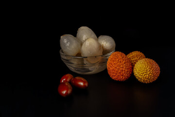 whole fresh lychees,peeled and with their bones