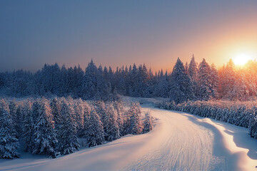 Wallpaper of a snowy winter landscape. Generative ai