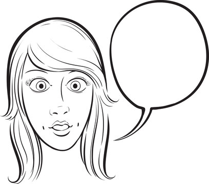 whiteboard drawing surprised girl face with speech bubble - PNG image with transparent background