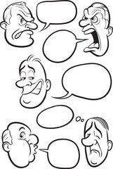 whiteboard drawing various expressions emotion faces with speech balloons - PNG image with transparent background