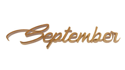 name of month September with wooden effect 3d rendering