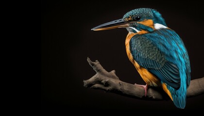 Obraz premium Common kingfishe, Green bird black background, Generative AI