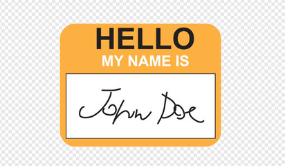 Yellow tag my name is, John Doe
