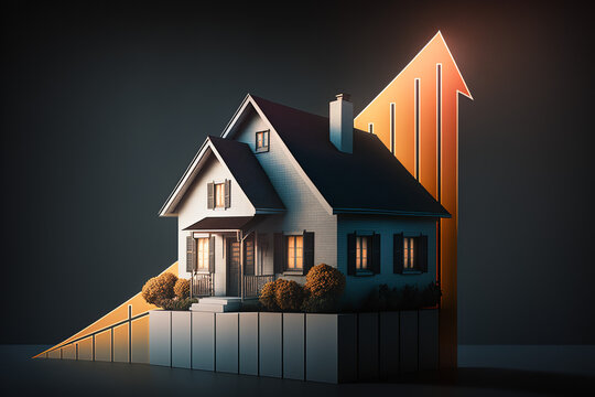Illustration House investment growth, Real estate, Property value, Cost of living, Vector, isolated background, Generative Ai
