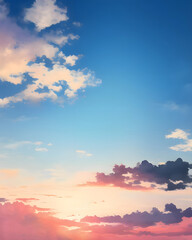 茜色の空と雲　背景素材　イラスト　水彩