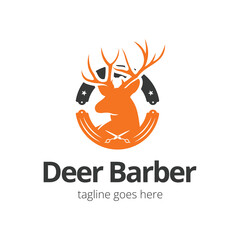 Deer Barber Logo Design Template with deer icon. Perfect for business, company, mobile, app, zoo, etc.