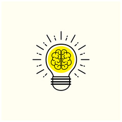 The brain is inside a bulb. Brain thinking loud icon. Illustration for business and projects. Innovative ideas bulb for startups and businesses. 