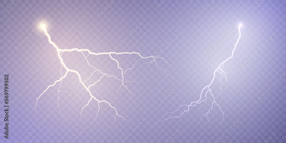 Poster realistic lightning. light effect of electric discharge. lightning for web design and illustrations.