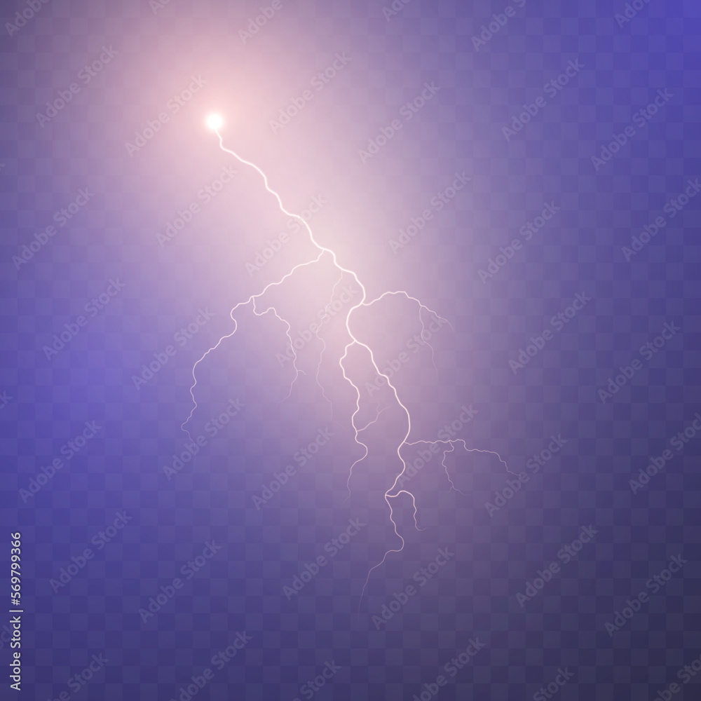 Poster Realistic lightning. Light effect of electric discharge. Lightning for web design and illustrations.