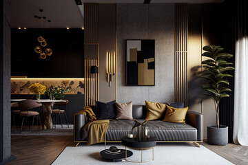 Beautiful contemporary Interior Design in modern colors, inspiration for home decoration, post-processed generative ai